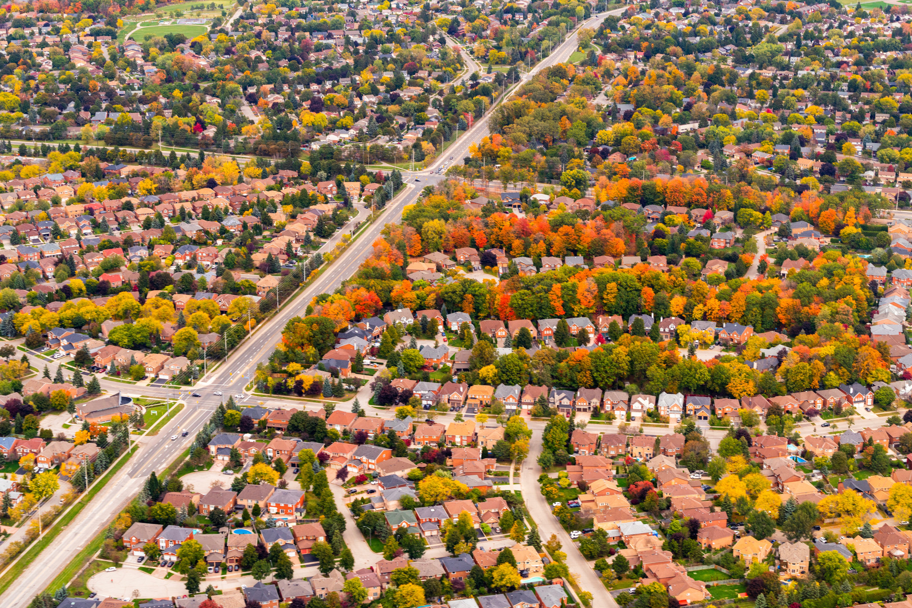Illustrative aerial view of a residential neighborhood